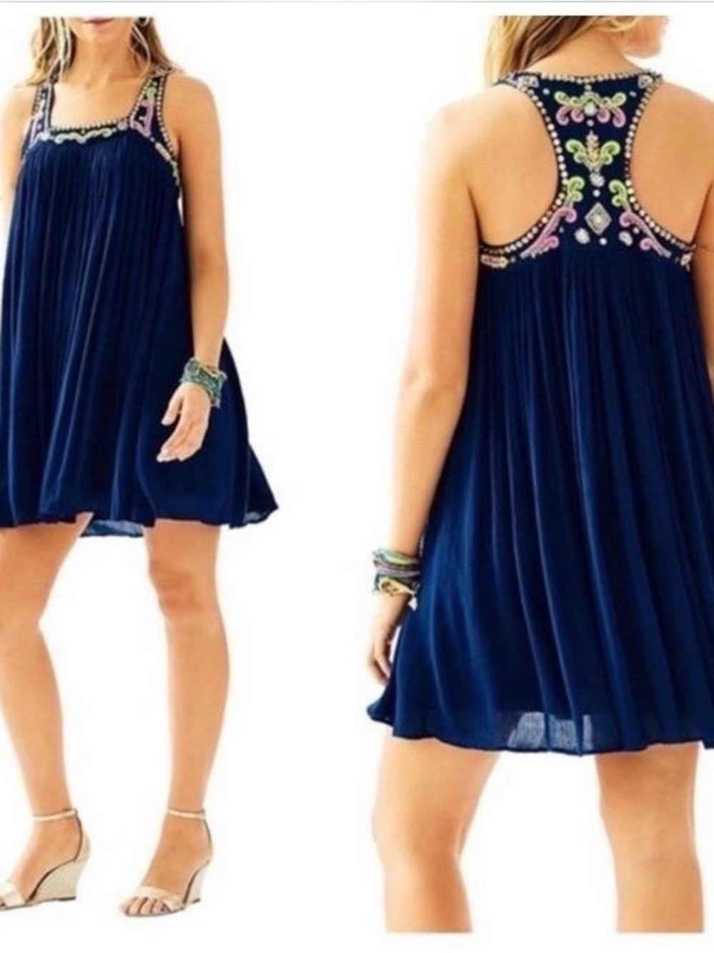 Lilly Pulitzer Navy Embroidered Racerback Dress